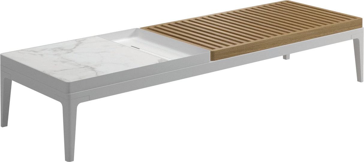 Gloster Grid Coffee Table - Table basse 151x50cm h:30cm - Teak & Ceramic Top White / Teak / Bianco Ceramic Top