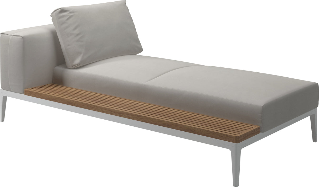 Gloster Grid Left / Right Chaise Unit - Teak Platform White Grade B (WR) Blend Linen 0146