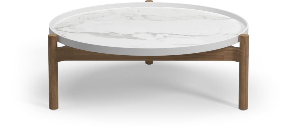 Gloster Sepal Coffee Table - Table basse ronde Ø83cm h:31cm Teak / White / Bianco Ceramic