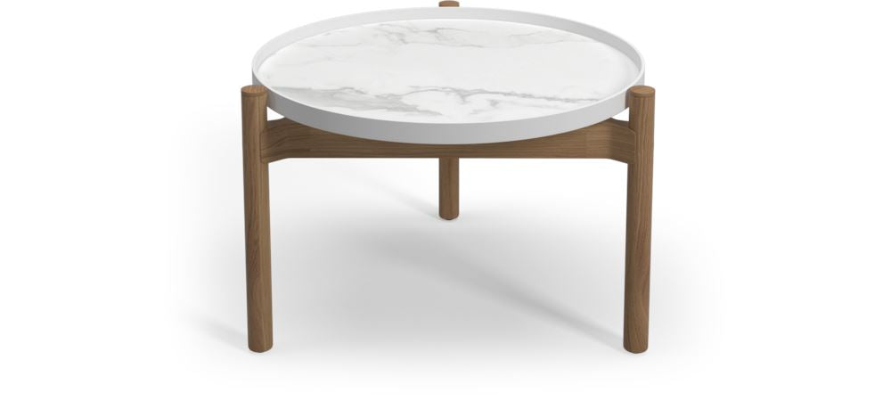 Gloster Sepal Side Table - Table basse ronde Ø60cm h:41cm Teak / White / Bianco Ceramic