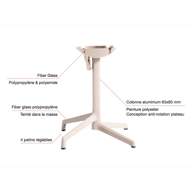 Grosfillex Cannes GX2.0 Pied Bistro résine synthétique central rabattable et encastrable