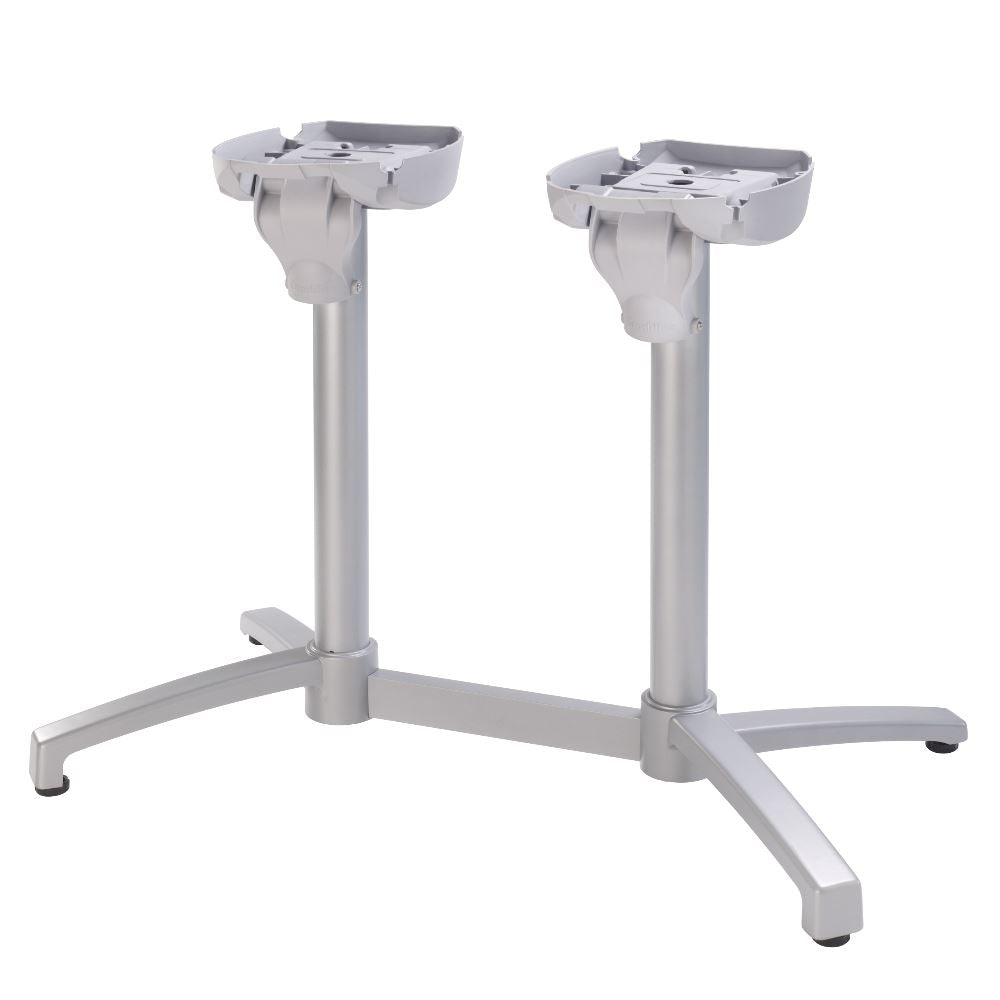 Grosfillex X-One Pied double Bistro aluminium central rabattable et encastrable Gris argent