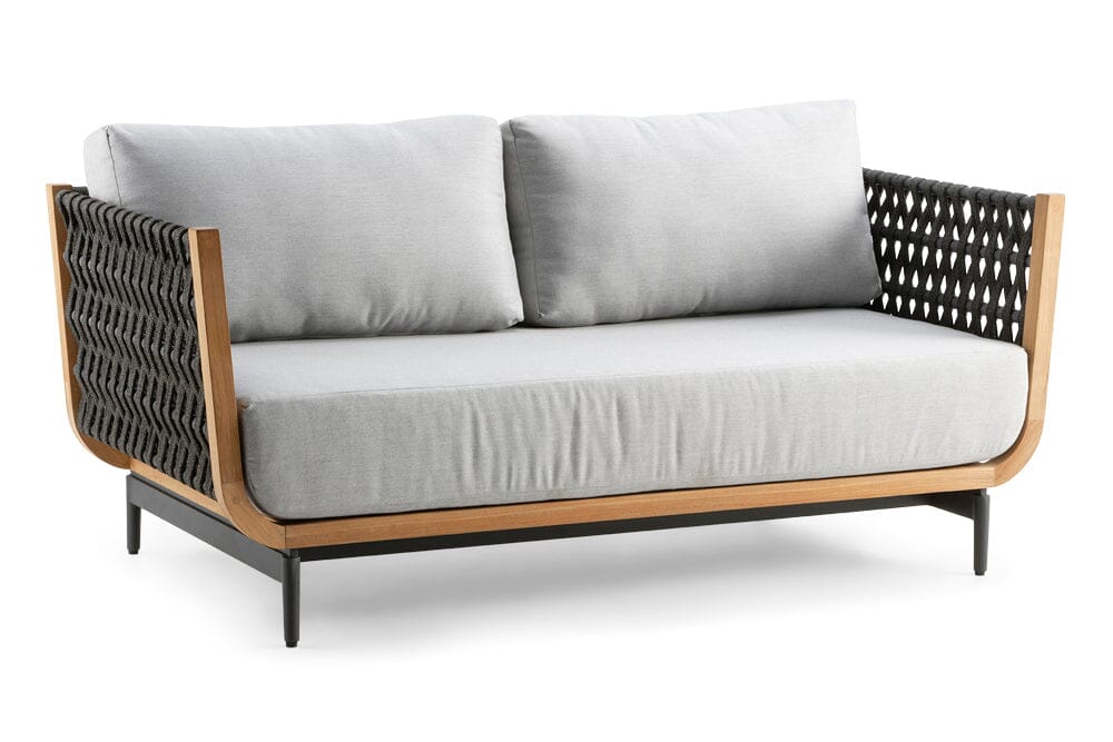 Hunn Göteborg Canapé 2 places Teak avec cordes Natté Gris Clair