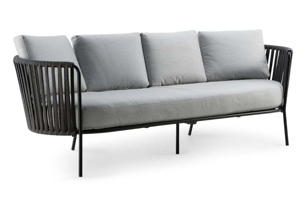 Hunn Granada Canapé 3 places avec Cordes Noir avec coussins gris