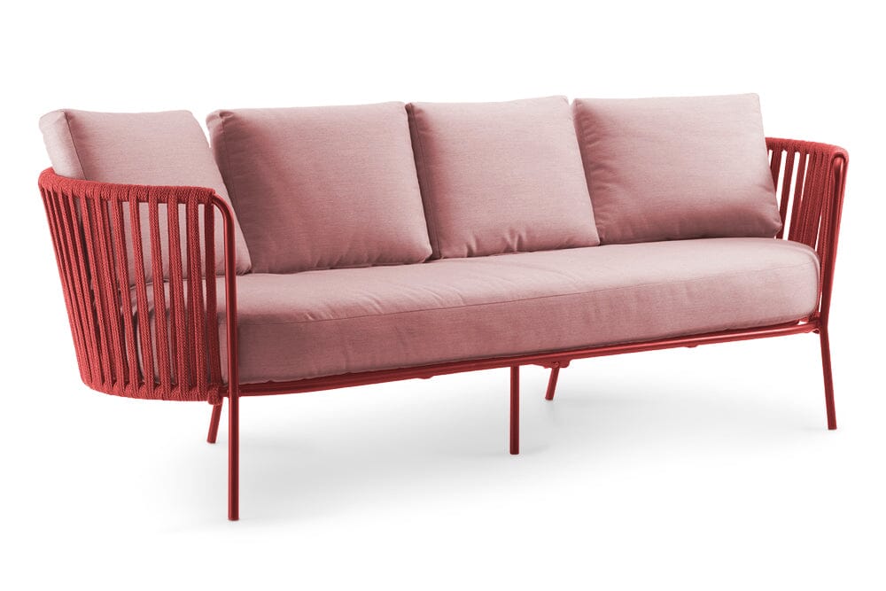 Hunn Granada Canapé 3 places avec Cordes Rouge rubis avec coussins rouge clair