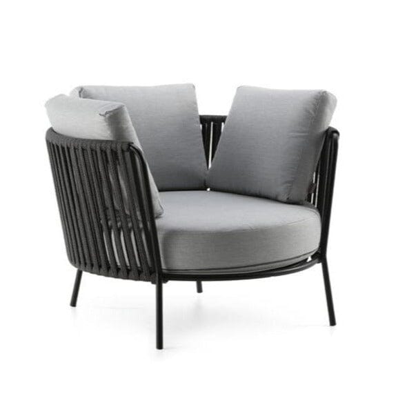 Hunn Granada Fauteuil club Maxi avec Cordes Noir avec coussins gris