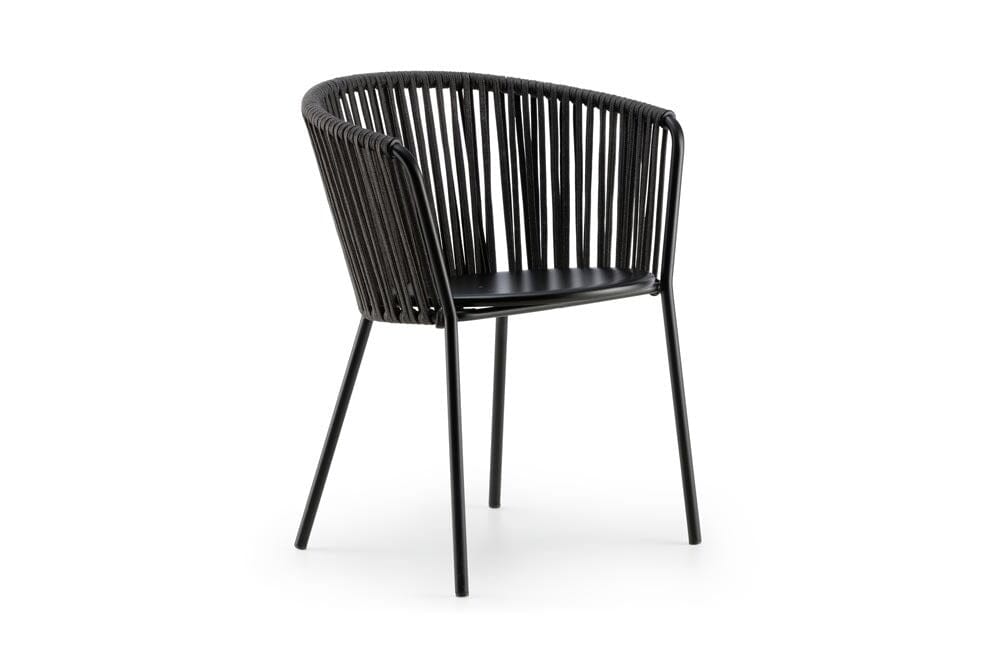Hunn Granada Fauteuil repas avec Cordes Noir avec coussins gris