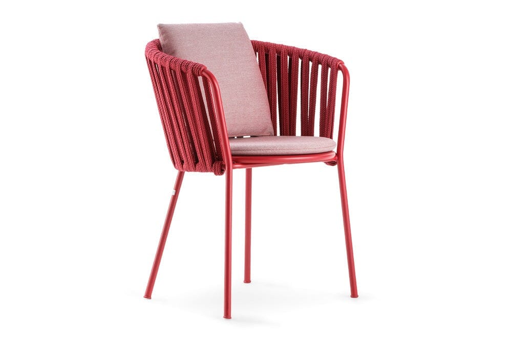 Hunn Granada Fauteuil repas avec Cordes Rouge avec coussins rouge clair