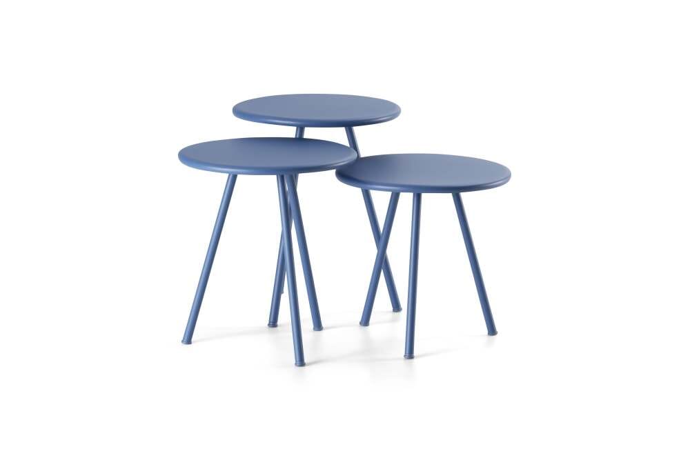 Hunn Granada Set de 3 Tables basses rondes Ø40cm gigognes Bleu