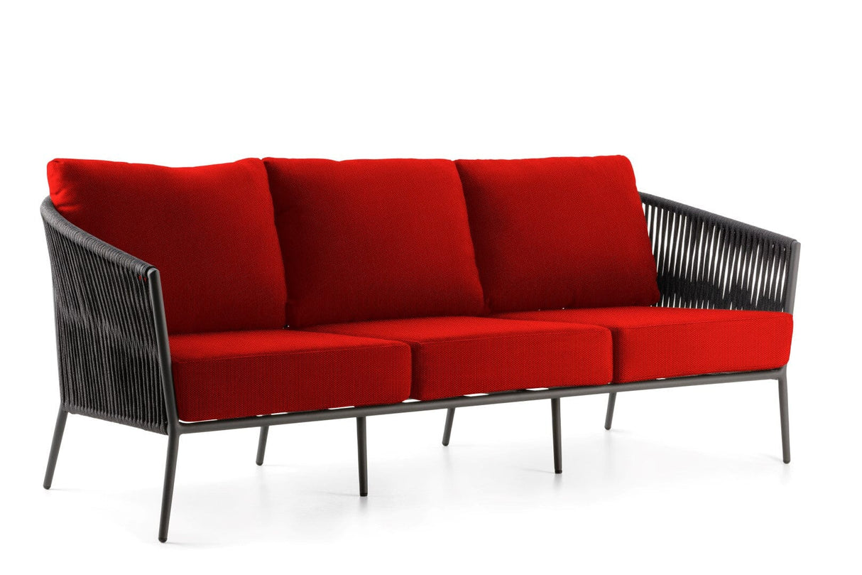 Hunn Kapstadt Canapé 3 places avec Cordes Anthracite Solid Rouge