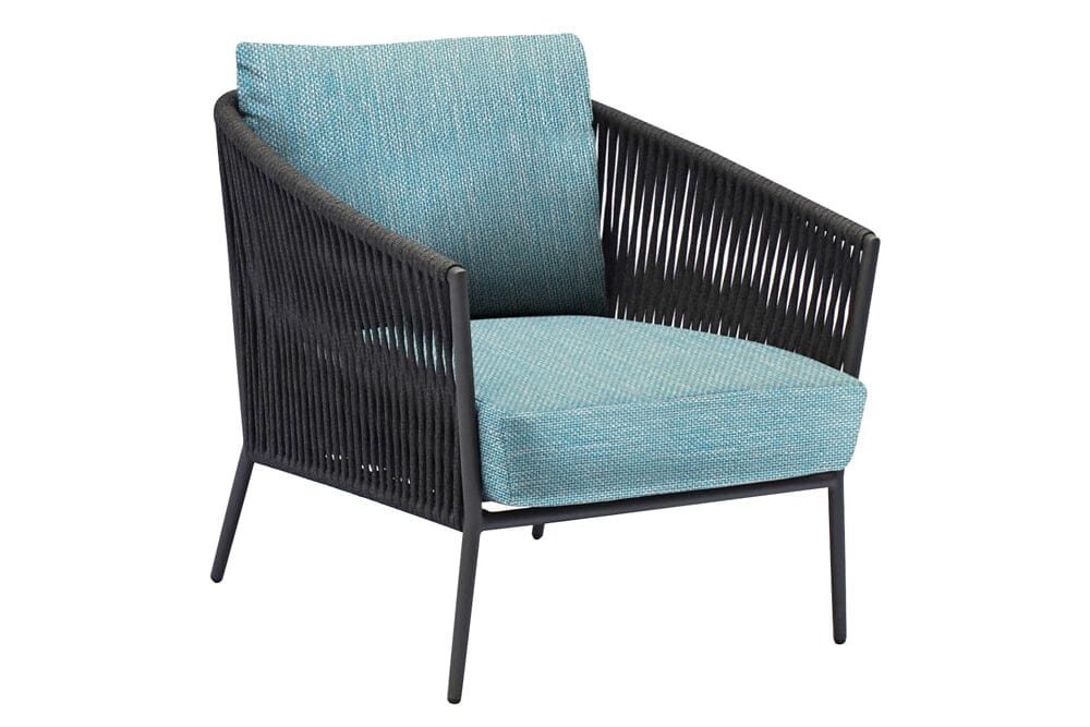 Hunn Kapstadt Fauteuil Club Lounge avec Cordes Anthracite Kuba Bleu Clair