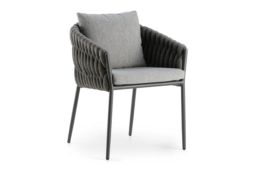 Hunn Mali Fauteuil repas Anthracite avec Cordes rembourrées, coussins en sus Anthracite