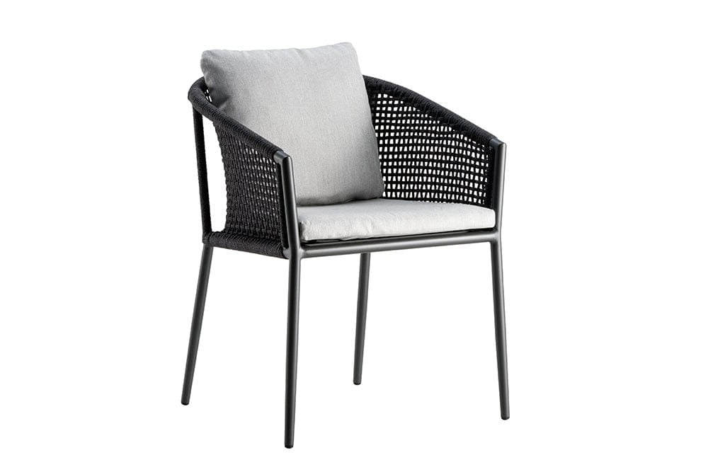 Hunn Mauritius Fauteuil repas Anthracite avec Cordes, coussins en sus