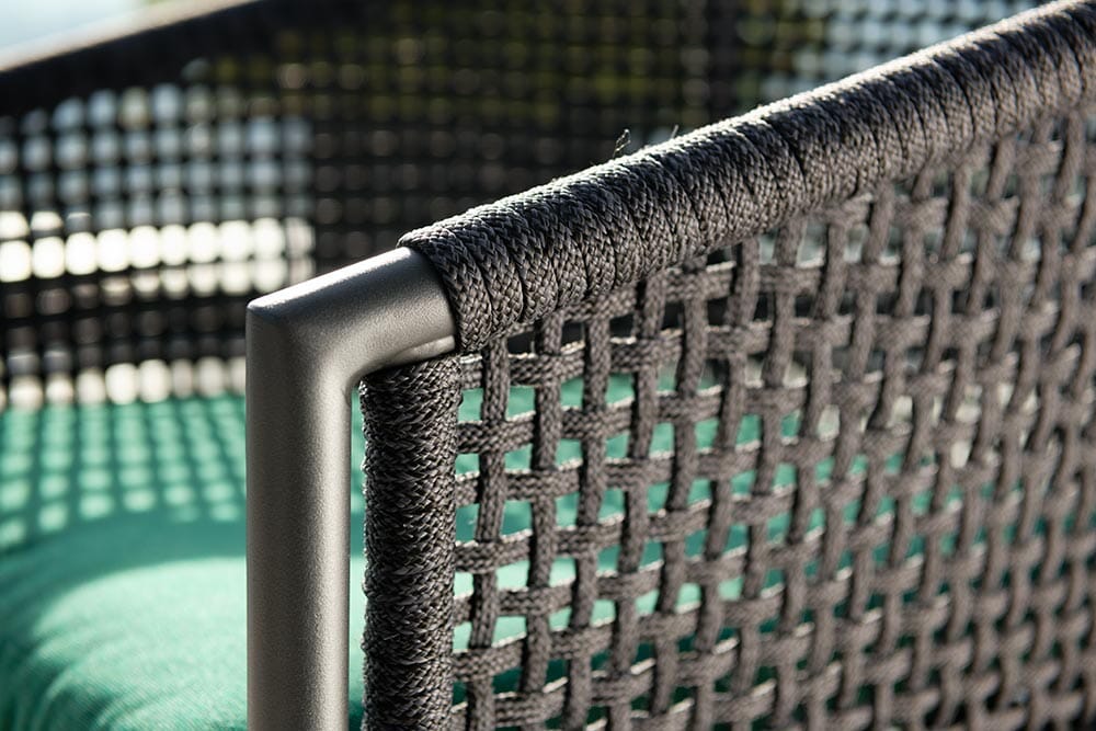 Hunn Mauritius Fauteuil repas Anthracite avec Cordes, coussins en sus