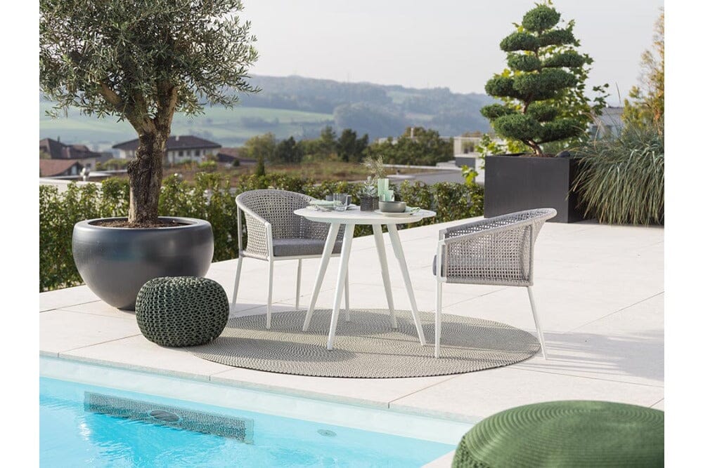 Hunn Mauritius Fauteuil repas Blanc avec Cordes, coussins en sus