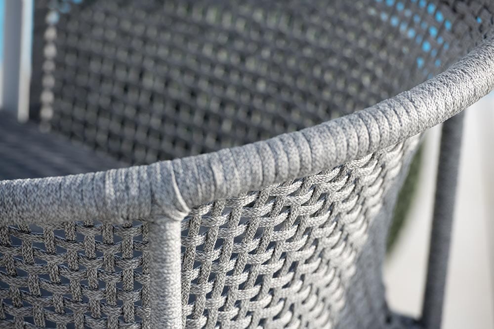 Hunn Mauritius Fauteuil repas Blanc avec Cordes, coussins en sus