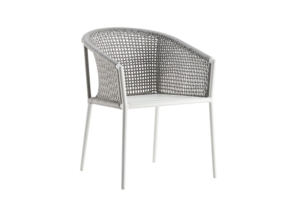 Hunn Mauritius Fauteuil repas Blanc avec Cordes, coussins en sus Armature Blanc - Cordes Gris argent