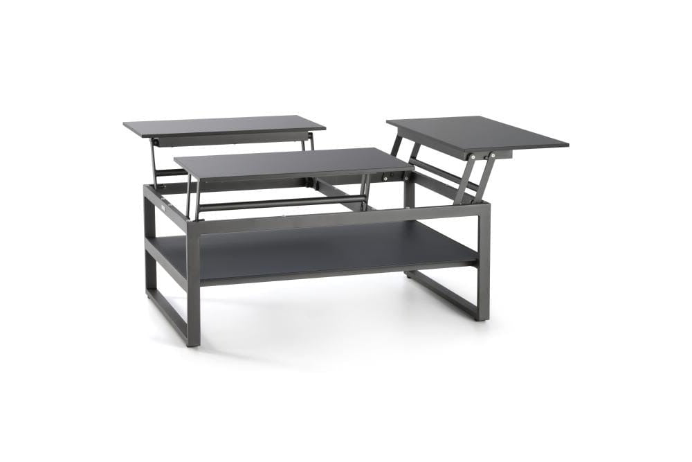 Hunn Miami Table basse à Plateaux relevables Multipositions 110x80cm H:43/63cm - 3 plateaux Anthracite plateaux noir