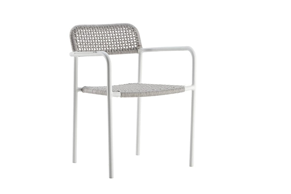 Hunn Patras Fauteuil repas Blanc avec Cordes Gris argenté
