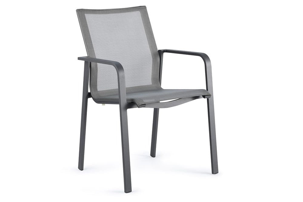 Hunn Porto Alumium Fauteuil repas avec toile Argent