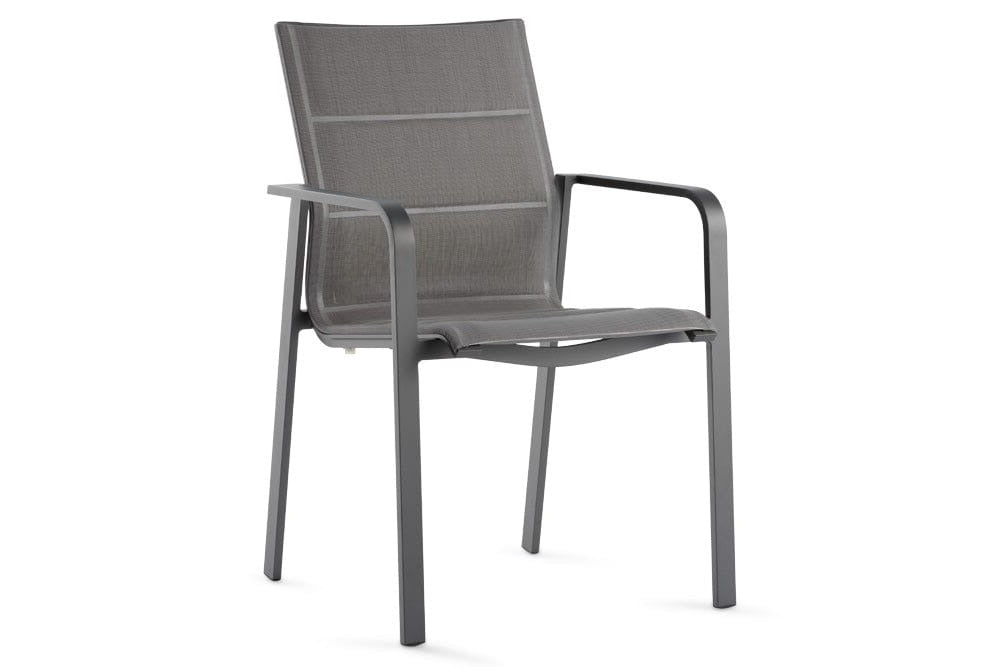 Hunn Porto Alumium Fauteuil repas avec toile double rembourrée Argent