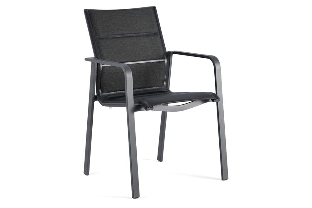 Hunn Porto Alumium Fauteuil repas avec toile double rembourrée Noir