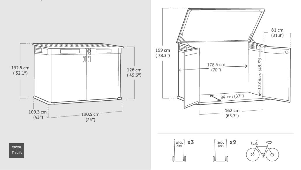 Keter Grande Store Boîte de stockage190.5x109.5cm H 132.5cm