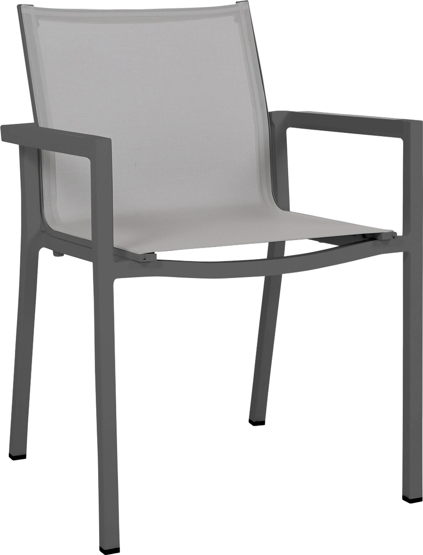 Les Jardins Amaka Fauteuil empilable Gris espace / Toile Gris clair / Accoudoirs Ardoise