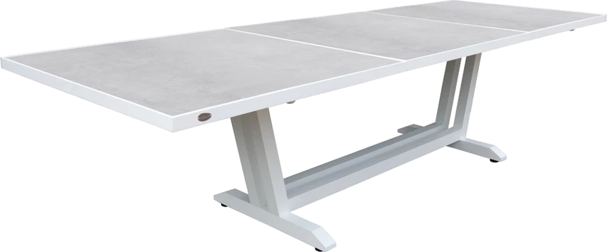 Les Jardins Amaka Structure de table 204/306x102cm, plaques céramique en sus Blanc