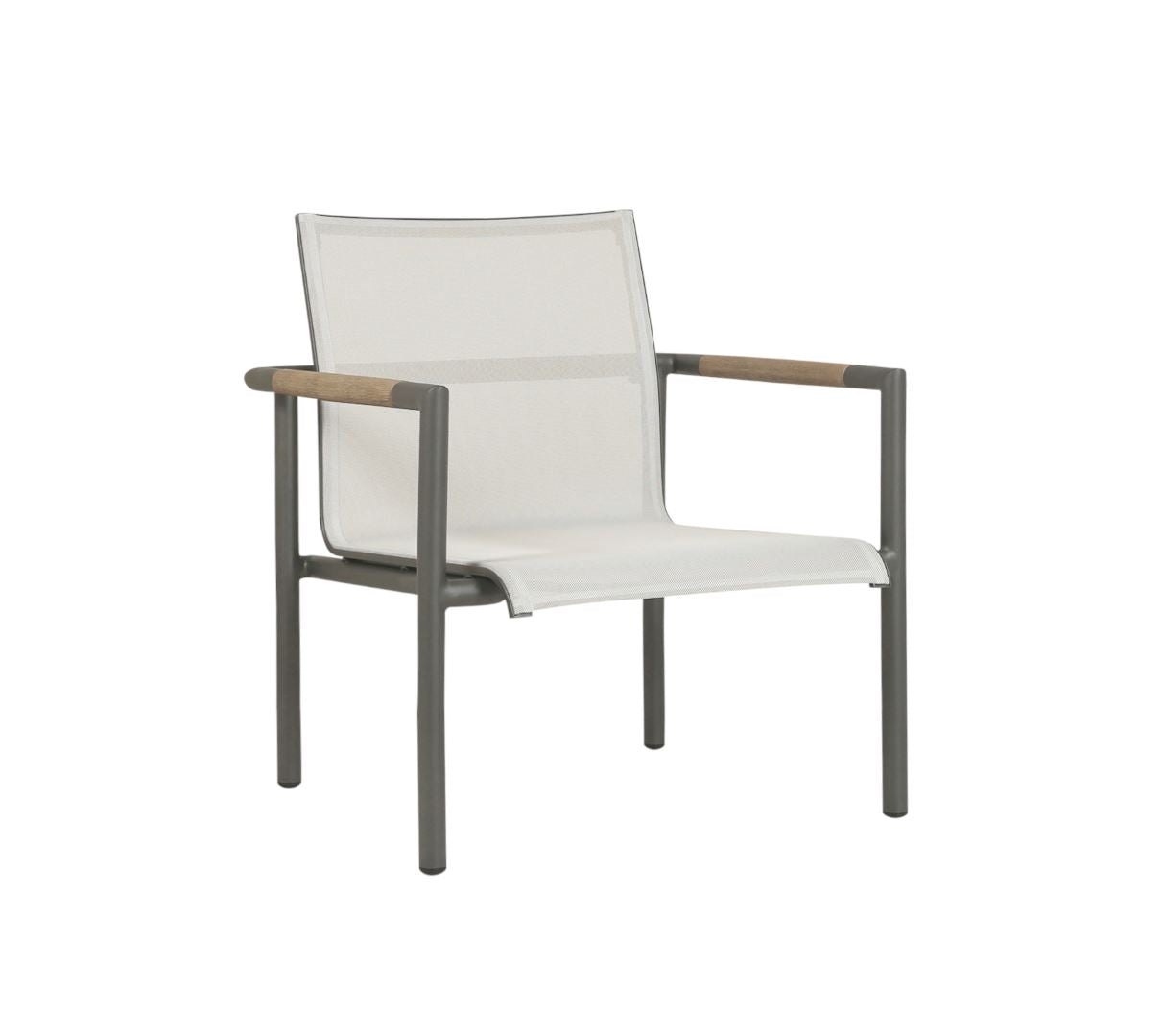 Les Jardins Bastingage Fauteuil bas empilable Structure Gris espace / Toile Ateja Blanc chiné