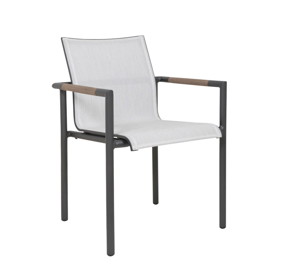 Les Jardins Bastingage Fauteuil repas Structure Gris espace / Toile Ateja Blanc chiné