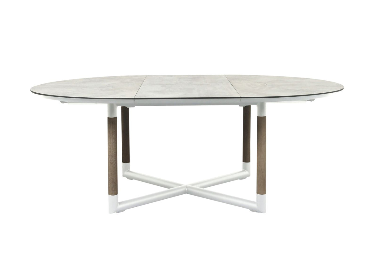 Les Jardins Bastingage Table ronde extensible 146/206x146cm Piètement Blanc