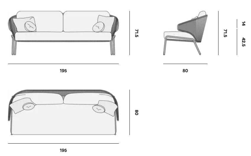 Manutti Radoc Radius Canapé 2,5-Seater, coussins en sus