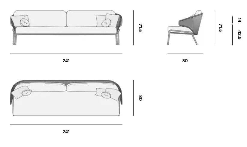 Manutti Radoc Radius Canapé 3-Seater, coussins en sus
