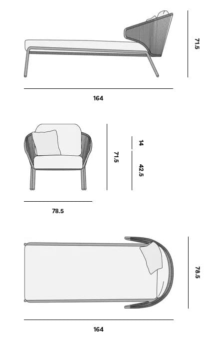 Manutti Radoc Radius Lounger, chaise longue méridienne, coussins en sus