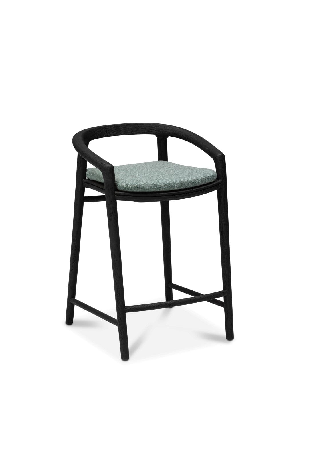 Manutti Solid Barstool 61 avec dossier, coussin en sus Teak brushed nero