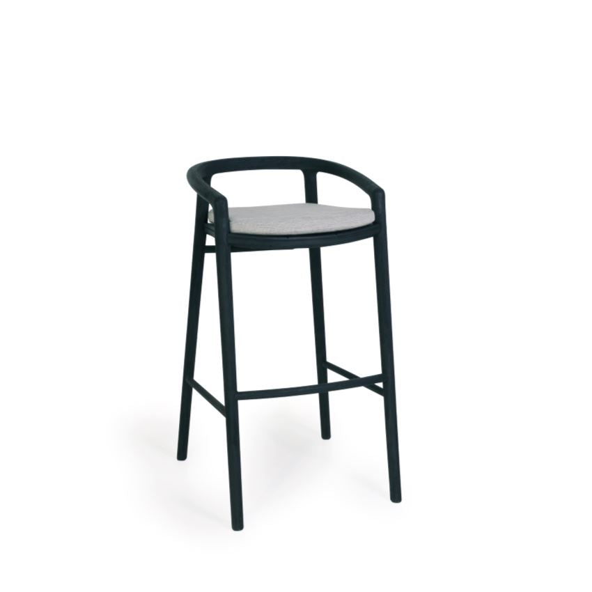 Manutti Solid Barstool 79 avec dossier, coussin en sus Teak brushed nero