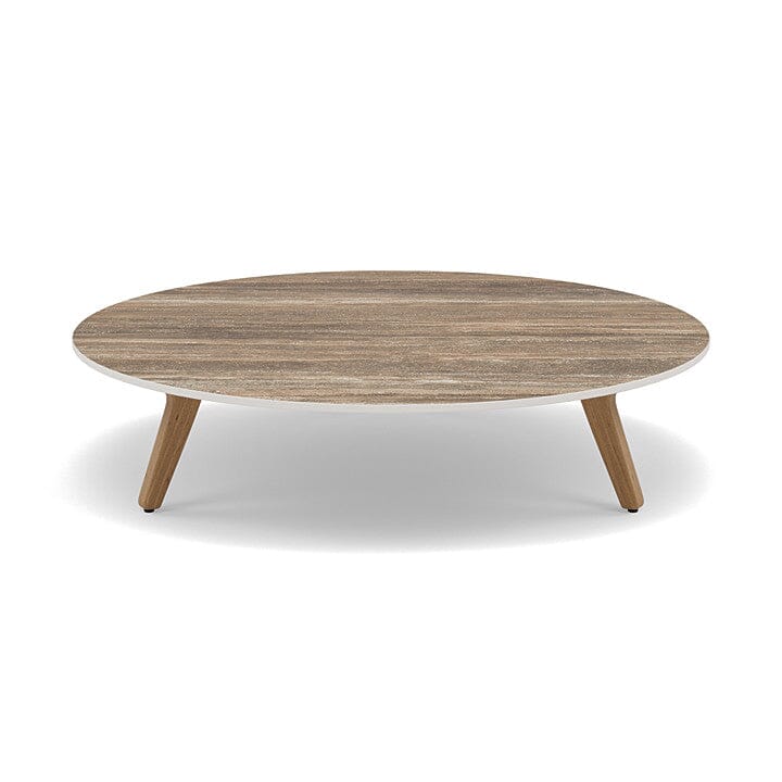 Manutti Torsa Table ø100cm A 25h Hauteur: 25cm Teak natural Céramique Travertin 12mm (5K54)