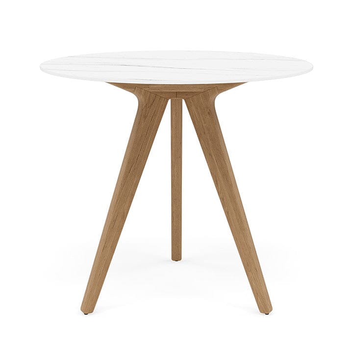 Manutti Torsa Table ø100cm D 75h Hauteur: 75cm Teak natural Céramique Marble White 12mm (5K58)