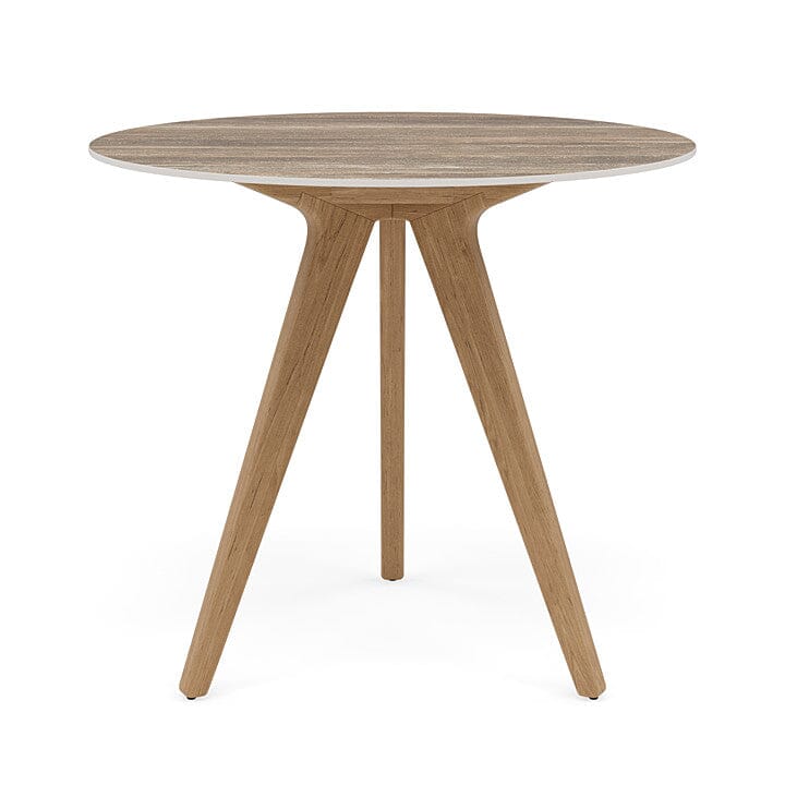 Manutti Torsa Table ø100cm D 75h Hauteur: 75cm Teak natural Céramique Travertin 12mm (5K54)