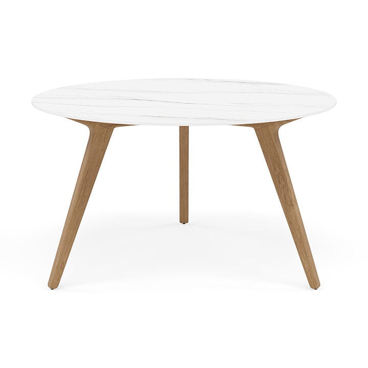 Manutti Torsa Table ø125cm D 75h Hauteur: 75cm Teak natural Céramique Marble White 12mm (5K58)