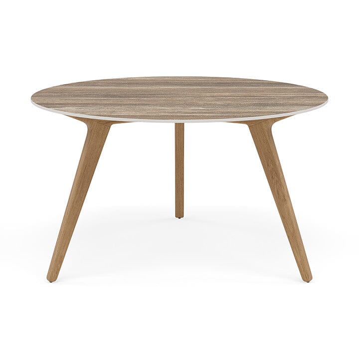 Manutti Torsa Table ø125cm D 75h Hauteur: 75cm Teak natural Céramique Travertin 12mm (5K54)