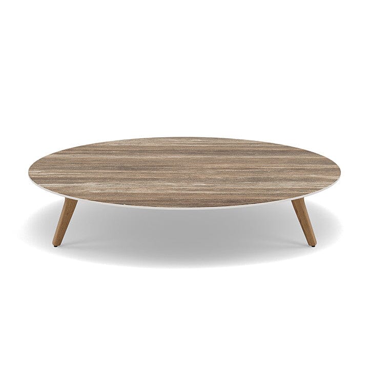 Manutti Torsa Table ø148cm A 30h Hauteur: 30cm Teak natural Céramique Travertin 12mm (5K54)