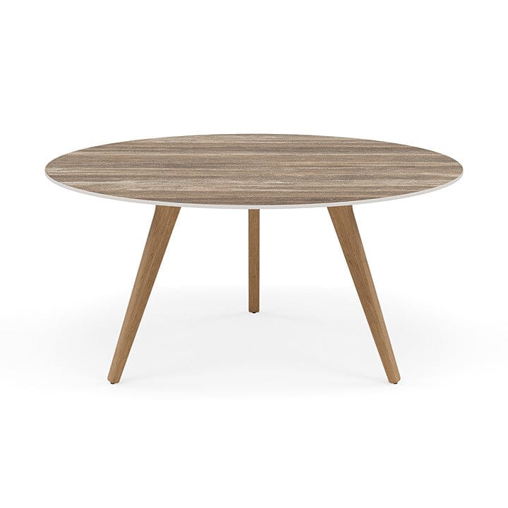 Manutti Torsa Table ø148cm D 75h Hauteur: 75cm Teak natural Céramique Travertin 12mm (5K54)