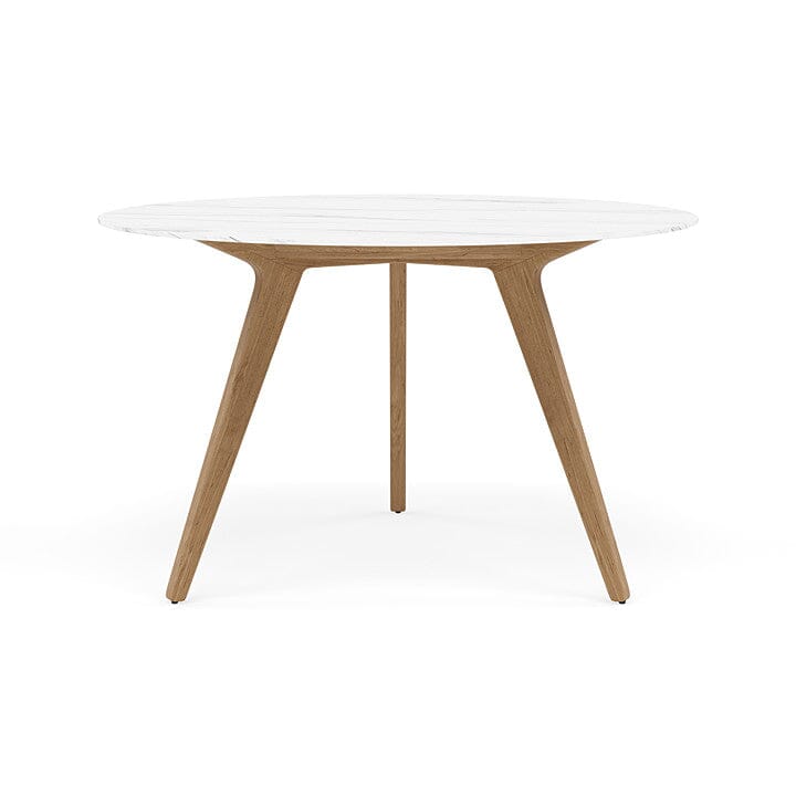 Manutti Torsa Table ø148cm M 90h Hauteur: 90cm Teak natural Céramique Marble White 12mm (5K58)