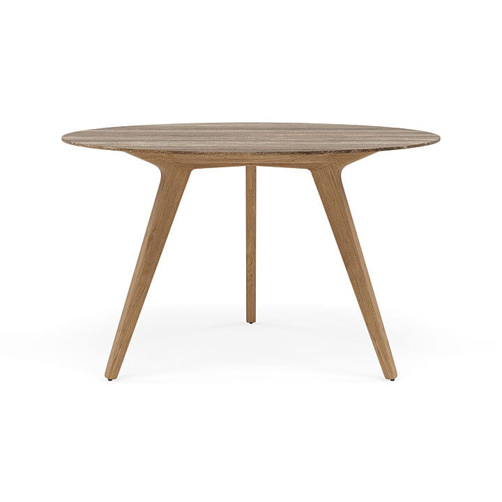 Manutti Torsa Table ø148cm M 90h Hauteur: 90cm Teak natural Céramique Travertin 12mm (5K54)