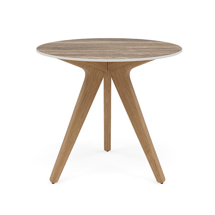 Manutti Torsa Table ø80cm M 90h Hauteur: 90cm Teak natural Céramique Travertin 12mm (5K54)