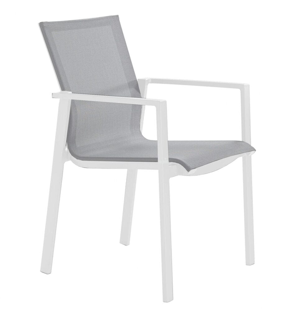 Mazuvo Trend Deluxe Fauteuil repas avec textilène Deluxe Soft Cadre White grey + Deluxe Soft Gris Clair