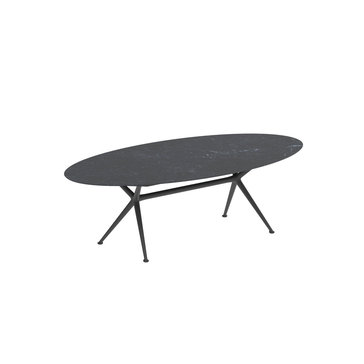 Royal Botania Exes Table Ellipse 250x130cm Pieds Alu Anthracite A - Plateau Céramique Nero Marquina NM