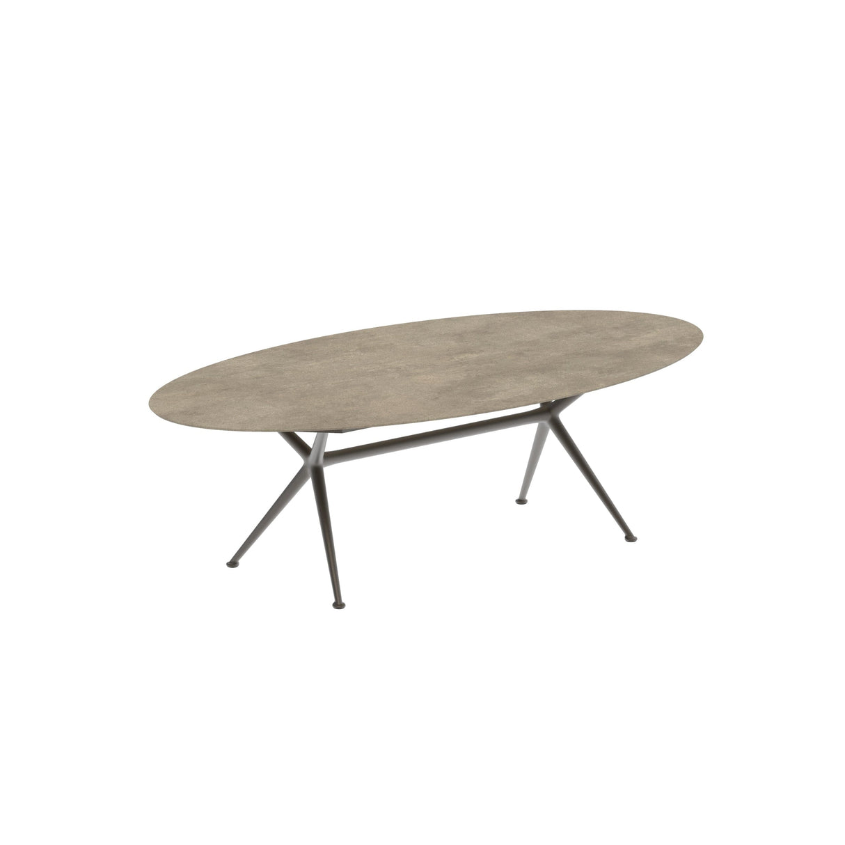 Royal Botania Exes Table Ellipse 250x130cm Pieds Alu Bronze BR - Plateau Céramique Terra Sabbia TS
